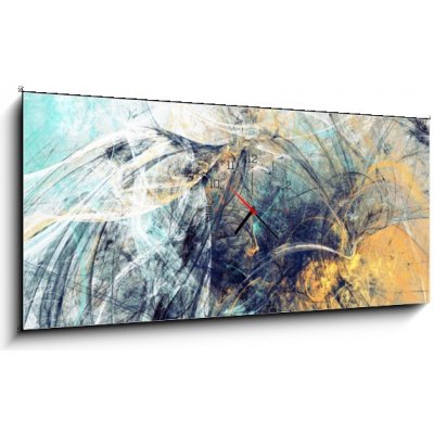 Obraz s hodinami 1D panorama - 120 x 50 cm - Artistic texture of paints. Abstract beautiful blue and yellow background. Modern futuristic pattern. Fractal artwork for cr – Zboží Mobilmania