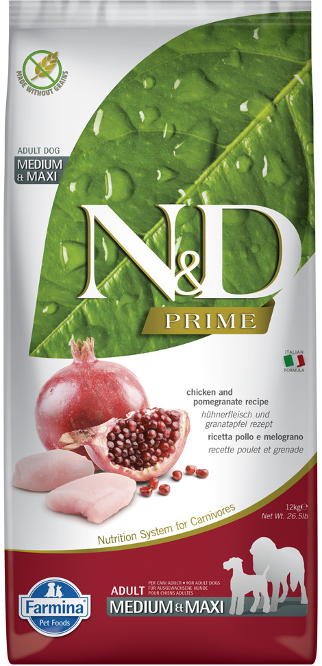 N&D Prime Dog Adult Medium & Maxi Grain Free Chicken & Pomegranate 12 kg