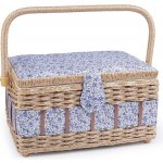 Kazeta / košík na šití čalouněný, střední, 32 modrá světlá květy