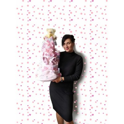 BabyDort pětipatrový růžový plenkový dort pro miminko cca 35x35x75 cm. – Hledejceny.cz