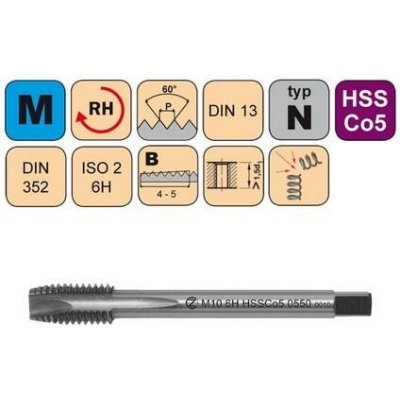 NÁSTROJE CZ Závitník strojní krátký M6x1 ISO2 HSSCo5 DIN 352 B - 0550 - CZZ0550-M6-ISO2 – Zboží Mobilmania