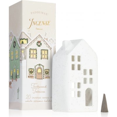 Paddywax Ceramic Village Teakwood Tobacco kadidlo 20 ks + White House Incense Holder – Hledejceny.cz