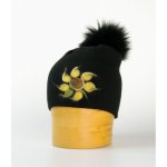 Pletená čepice s bambulí a ruční výšivkou černá – Zboží Mobilmania