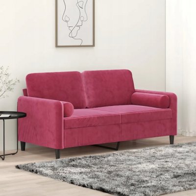 Dvoumístná pohovka s polštáři, vínově červená, 140 cm, samet – Zboží Mobilmania