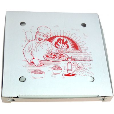 DEKOS Krabice na pizzu 45x45x5cm mvl bílo/hnědá s potiskem Kuchař ostré rohy – Zboží Mobilmania