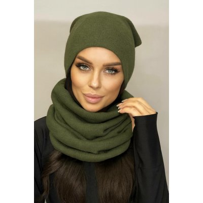 Fashionweek Dámská Souprava teplý pohodlný dámský set dámská čepice a šála cashmere touch S2468 KHAKI II tmavší versal – Sleviste.cz