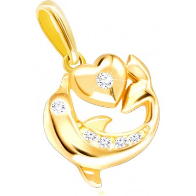 Šperky Eshop Diamantový přívěsek ze žlutého zlata delfín s ploutví, hladké srdíčko, čiré brilianty S3BT506.12