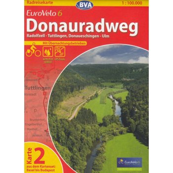 cyklomapa Donauradweg Radolfzell-Ulm 1:100 t. Eurovelo 6