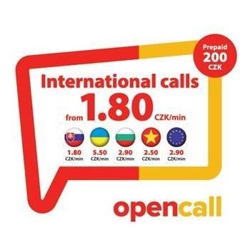 Předplacená SIM karta OpenCall s kreditem 200 Kč, volání do všech sítí v ČR 1,80 Kč/min bez nutnosti dobíjení, Slovensko SIMOPENSKU2003