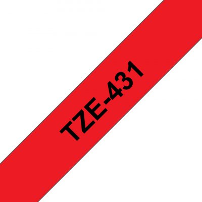 Brother TZE-431, černý tisk červený podklad 8 m x 12 mm