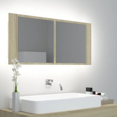 vidaXL LED koupelnové zrcadlo dub sonoma 100 x 12 x 45 cm akrylové – Zboží Mobilmania