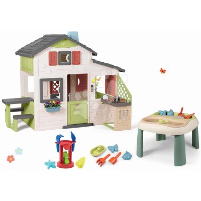 Smoby Set domeček Přátel a stolek na vodu a písek s mlýnem Friends House Life rozšiřitelný s kuchyňkou a elektronickým zvonkem – Zboží Mobilmania