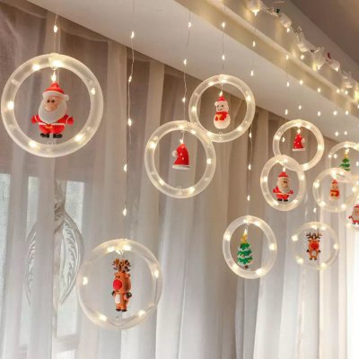 HJ Vánoční světelný závěsný řetěz s 10 kruhy a gumovými figurkami LED barva: Studená bílá Cold white