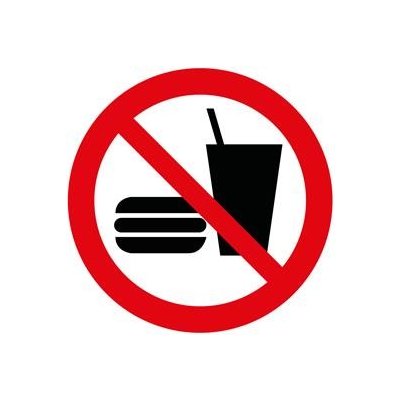 Zákaz vnášení jídla a pití - SYMBOL, samolepka 100x100 – Zboží Mobilmania