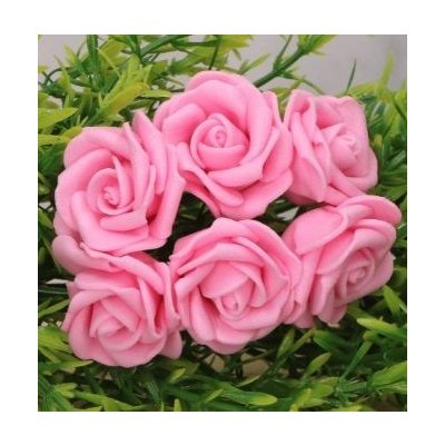 Dekorace pěnové RŮŽIČKY na drátku 30-40mm - 6 květů Tm.růžové – Zboží Mobilmania