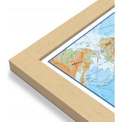 Maps International Svět - nástěnná fyzická mapa 135 x 85 cm Varianta: mapa v dřevěném rámu, Provedení: Pegi přírodní – Zboží Mobilmania