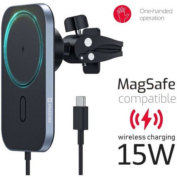 Nabíječky k GPS Swissten MagSafe magnetický držák do auta s nabíječkou, na výdech, 15W