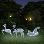 vidaXL Vánoční sobi se sáněmi 60 LED diod do exteriéru bílá – Zboží Mobilmania
