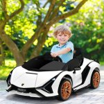 COSTWAY 12V dětské elektrické autíčko Lamborghini s dálkovým ovládáním 2,4G dětské autíčko 3-5 km/h s MP3 rádiem hudbou a LED světlomety pro děti od 3 do 8 let bílé – Zbozi.Blesk.cz