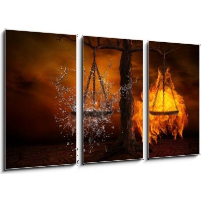 Obraz 3D třídílný - 90 x 50 cm - Balance between fire and water Rovnováha mezi ohněm a vodou – Zboží Mobilmania