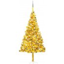 zahrada-XL Umělý vánoční stromek s LED a sadou koulí zlatý 240 cm PET