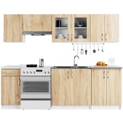 DobreSny Kuchyňská linka Lima 2,4 m s vitrínou Dub Sonoma / Bílá – Zbozi.Blesk.cz