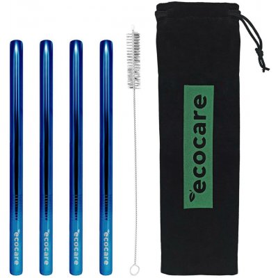 Ecocare ekologická kovová brčka Maxi Blue 21,5 × 1,2 cm 4 ks – Sleviste.cz