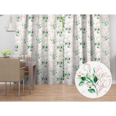 Biante Bavlněný závěs Sandra SA-706 Zeleno-hnědé větvičky s lístky na bílém 150x150 cm – Hledejceny.cz