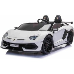 Beneo Elektrické autíčko Lamborghini Aventador 12V Dvoumístné 2,4 GHz dálkové ovládání USB / SD Vstup odpružení vertikální otvírací dveře měkké EVA kola 2X MOTOR ORIGINAL licence Bílá