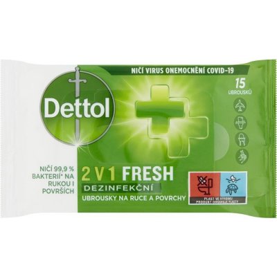 Dettol Dezinfekční ubrousky 2v1 na ruce a povrchy 15 ks – Zbozi.Blesk.cz