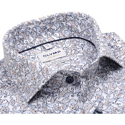 Olymp Level Five Climate Control luxusní košile s modro-hnědým vzorem paisley – Sleviste.cz