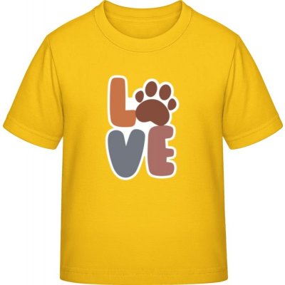 E190 tričko pro děti Nápis LOVE s tlapkou sytě žlutá