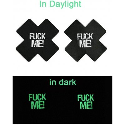 SuperLove Glow in the Dark Cross Nipple Covers Fuck Me! Black – Zboží Dáma