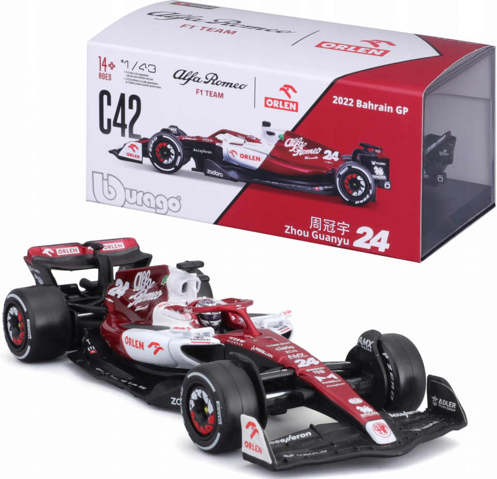 BBurago Model Alfa Romeo Orlen F1 C42 24 Guanyu Zhou 2022 1:43