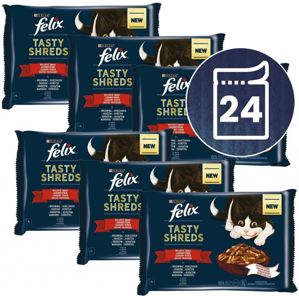 Felix Tasty Shreds mix lahodný výběr ve šťávě 24 x 80 g