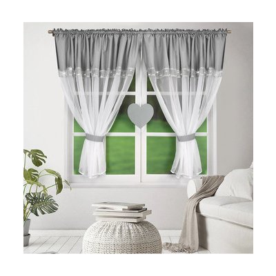 Dekorační krátká záclona s řasící páskou KALINA bílá/světle šedá 400x145 cm MyBestHome – Hledejceny.cz