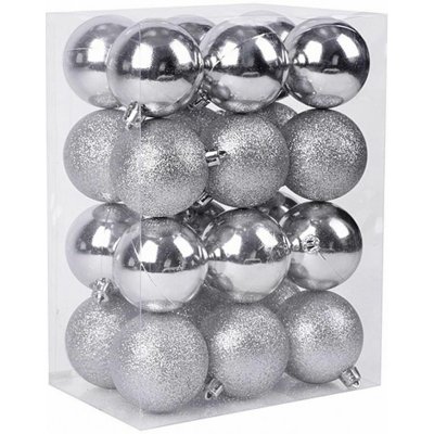 MagicHome Koule 24 ks stříbrné mix na vánoční stromek 6 cm ST2171338 – Sleviste.cz