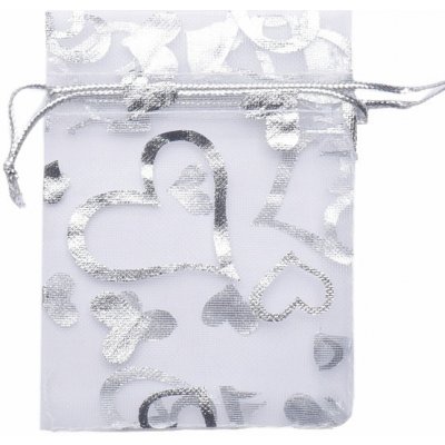 Nefertitis Dárkový sáček organza 7 x 9 cm stříbrný se srdíčky NF16248 - 7 x 9 cm – Zboží Živě