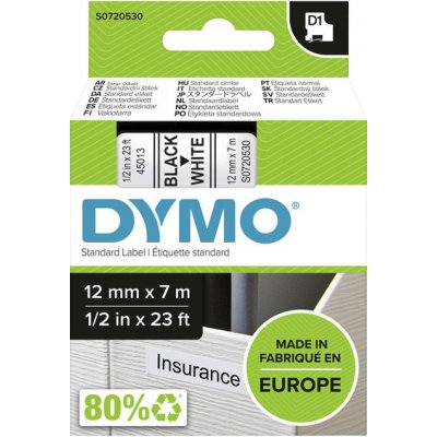 Páska Dymo D1 12mm x 7m, černý tisk/bílý podklad, 45013, S0720530 – Zbozi.Blesk.cz