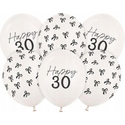 PartyDeco Balónky „30. narozeniny – mašličky“ bílé, 12" – Zboží Dáma