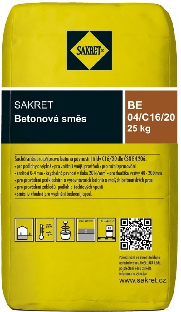 SAKRET BE 04/C16/20 Beton betonová směs 20MPa 25 kg | Srovnanicen.cz