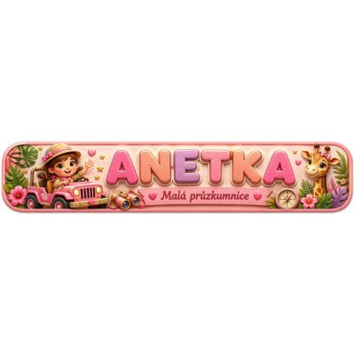 Bezvadary.cz | Dětská cedulka se jménem pro holčičku v safari stylu 20x4,2 cm / PVC plast 3mm / bez přísavek dz8 – Hledejceny.cz
