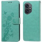 Flowery knížkové pouzdro na Honor 400 - modrozelené – Zboží Živě