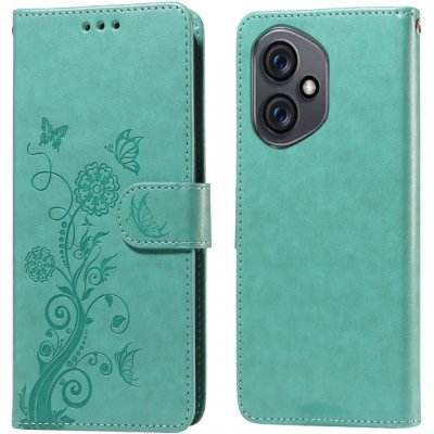 Flowery knížkové pouzdro na Honor 400 - modrozelené – Zboží Živě