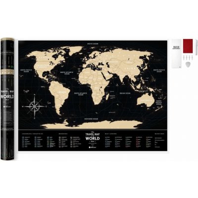 1DEA.me Stírací mapa světa Travel Map of the World Black Varianta: bez rámu v tubusu, Provedení: mapa v dárkovém tubusu