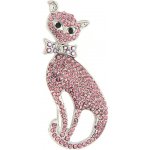 Biju brož kočička s mašlí a broušenými kamínky růžová 9001686 – Zboží Dáma