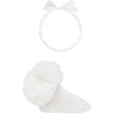 Mayoral novorozenecká sada ponožek s tylem a čelenky s motýlem bílá