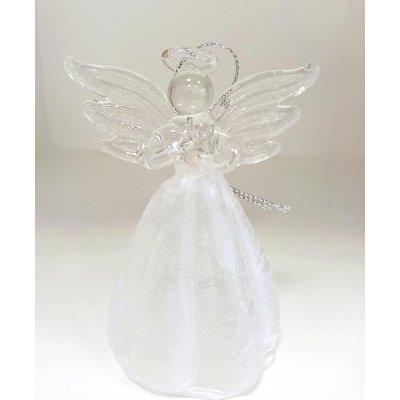 Skleněný anděl s třpytivou sukní 12 cm