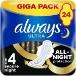 Always Ultra Secure Night Hygienické vložky s křidélky 24 ks – Hledejceny.cz