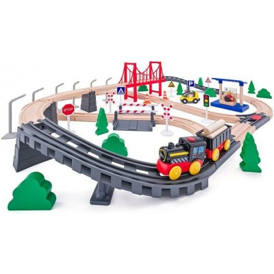 Woody Vláčkodráha s elektrickou mašinkou a mostem 80 dílů – Hledejceny.cz